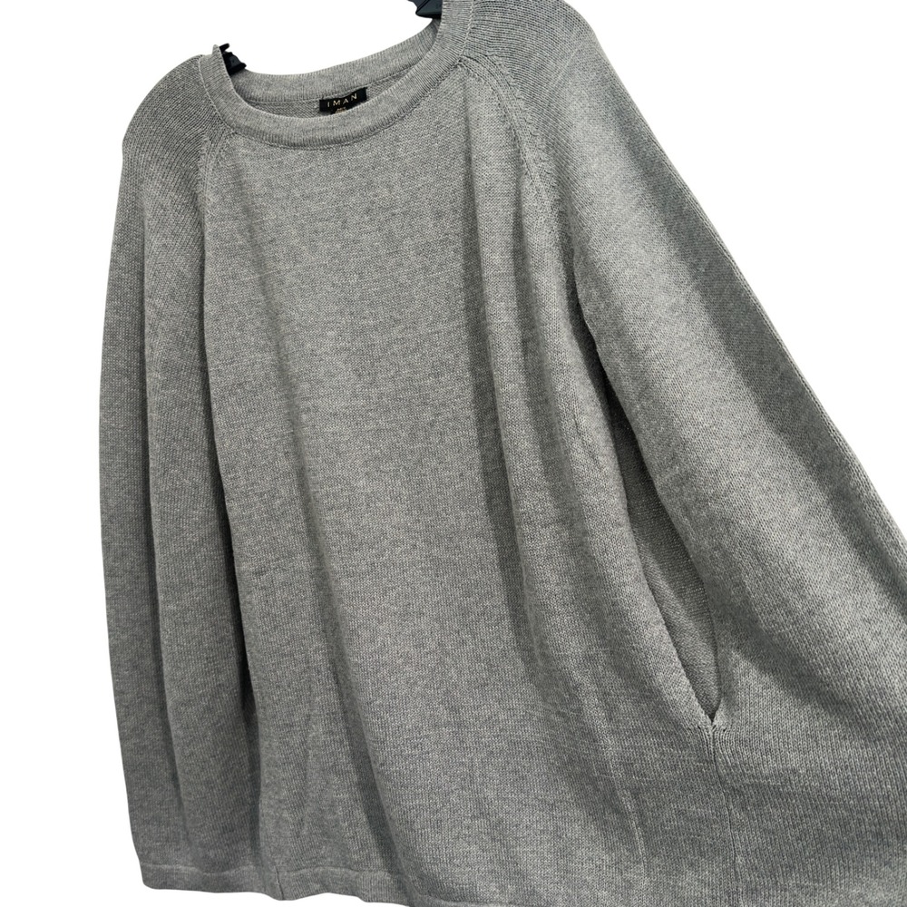 IMAN Sweater Cape Gray Cotton Cashmere Blend‎ Knit Arm Slits Poncho Womens M/L